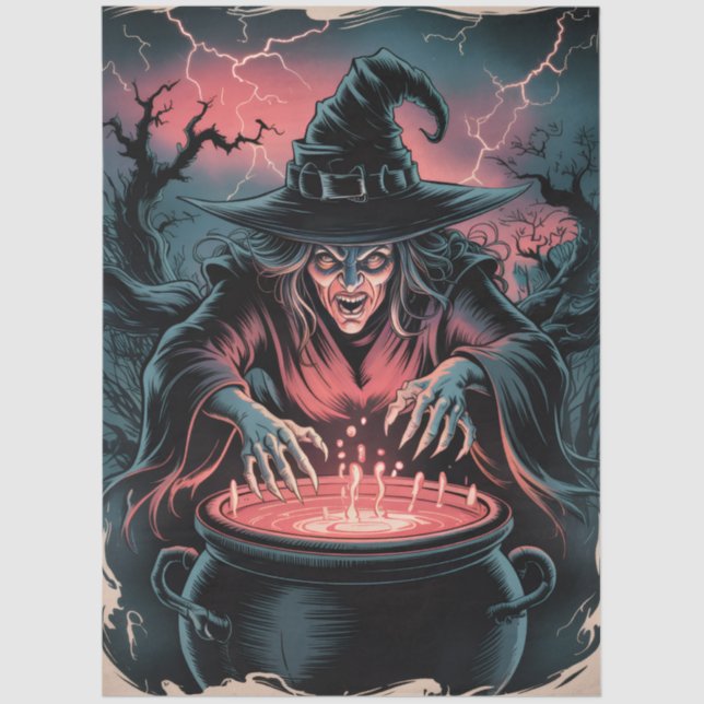 Trendy Spooky Halloween witch and Cauldron Seidenpapier (Vorderseite)