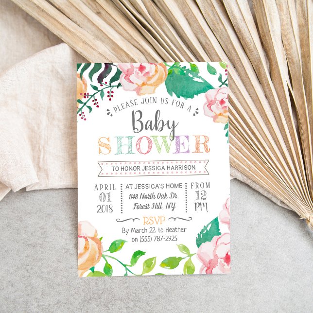 Trendy Spring Floral Typografy Baby Shower Einladung (Von Creator hochgeladen)