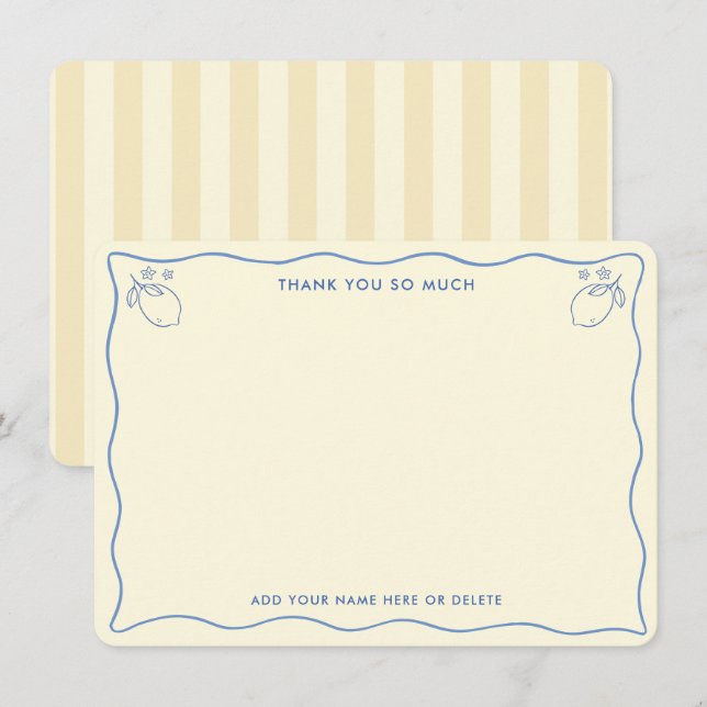 Trendy Squiggle Border Lemon Doodles Bridal Shower Dankeskarte (Vorne/Hinten)