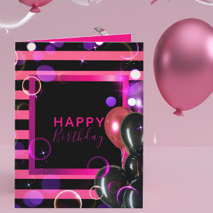 Trendy stilvolle Chic Pink und Black Happy Geburts Karte