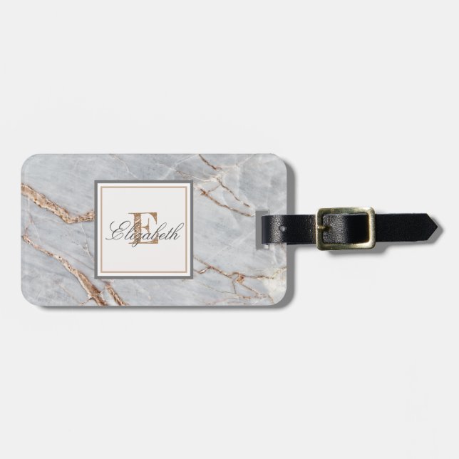 Trendy Stone Marmortextur, Monogramm Gepäckanhänger (Vorderseite horizontal)