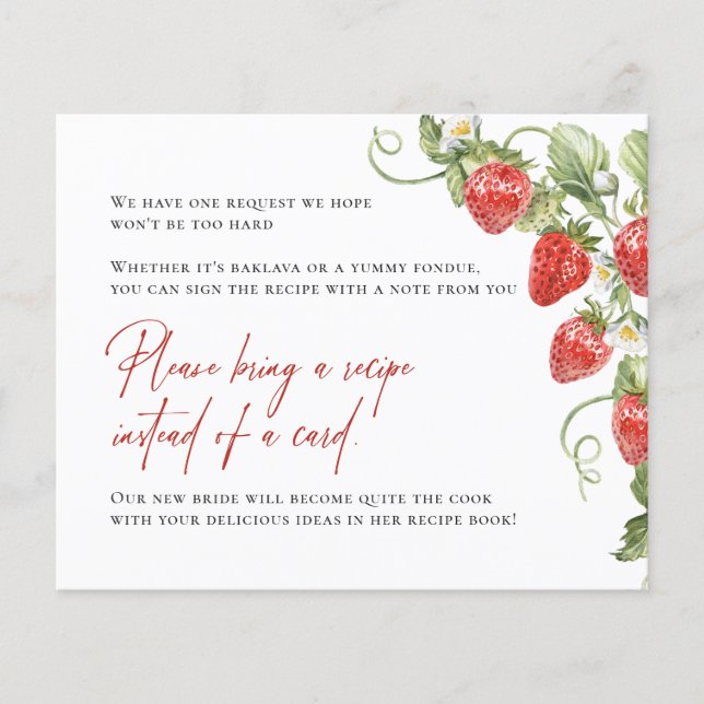 Trendy Strawberry Bridal Recipe Request Card (Vorderseite)