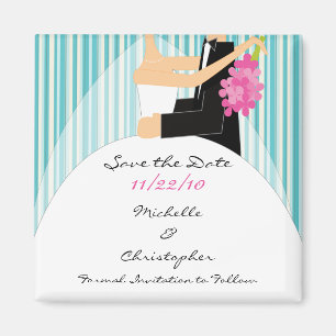 Trendy Streifen-Braut u. Bräutigam-Save the Date Magnet