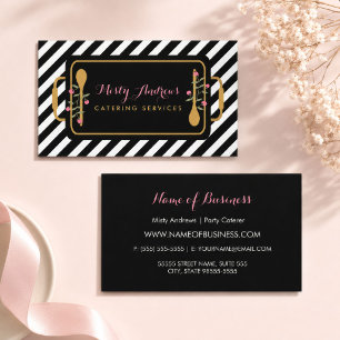 Trendy Streifen-Party-Catering-Service-Blumen-Abla Visitenkarte