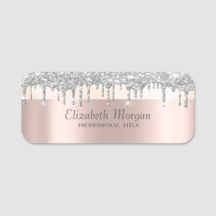 Trendy, Streifen Silber Glitter Tropfen, Roségold Namensschild