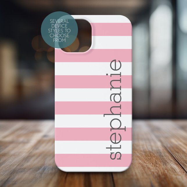 Trendy Streifenmuster mit Namen - Pastellrosa title_seo2 (Personalized Phone Case with Stripes and Custom Name)