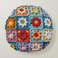 Trendy Strick Granny Square Farbenfrohe Blumenmust