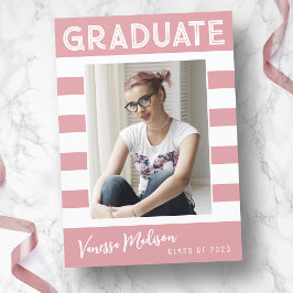 Trendy Stripes Einfaches Retro Graduate Foto Rosa Ankündigung