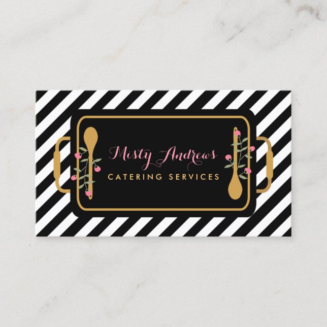 Trendy Stripes Party Caterer Floral Serviertablett Visitenkarte (Vorderseite)