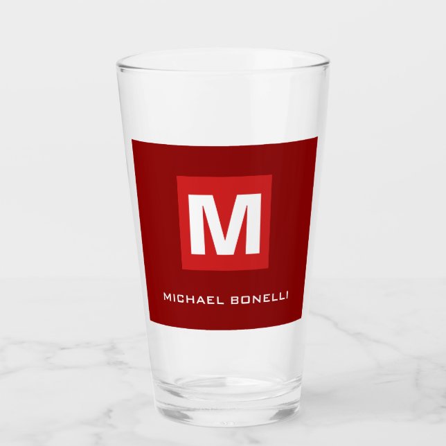 Trendy stylische dunkelrote, weiße Monogramm Ihren Glas (Vorderseite)