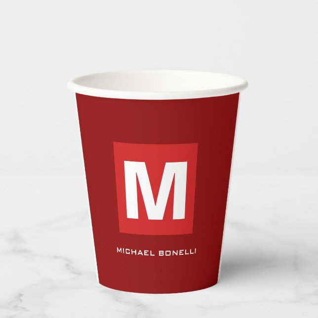 Trendy stylische dunkelrote, weiße Monogramm Ihren Pappbecher (Vorderseite)