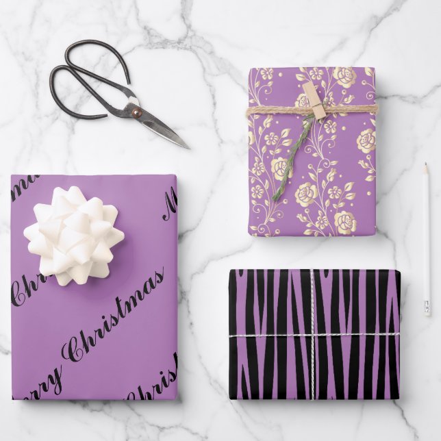 Trendy Stylische Lila Wrapping Paper Sheets Geschenkpapier Set (Vorderseite)