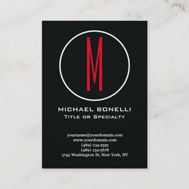 Trendy stylische moderne Briefmarke Rot Monogramm Visitenkarte (Vorderseite)