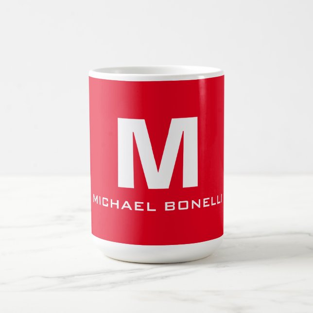 Trendy stylische rote weiße Monogramm Ihren Namen Kaffeetasse (Mittel)