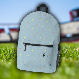 Trendy Stylish Blue Polka Dots Monogram Initials Bedruckter Rucksack