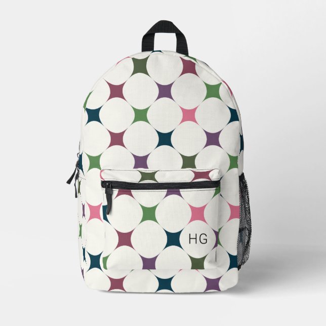 Trendy Stylish Colorful Monogram Initials Bedruckter Rucksack (Vorderseite)