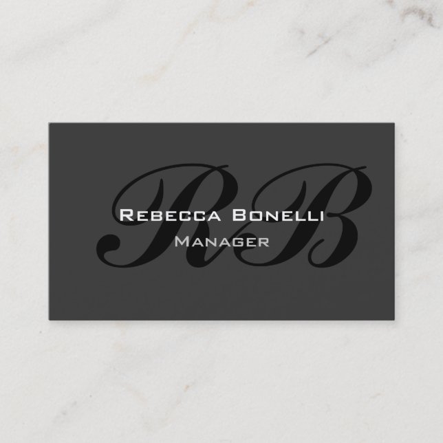 Trendy Stylish Gray Black Monogram Business Card Visitenkarte (Vorderseite)