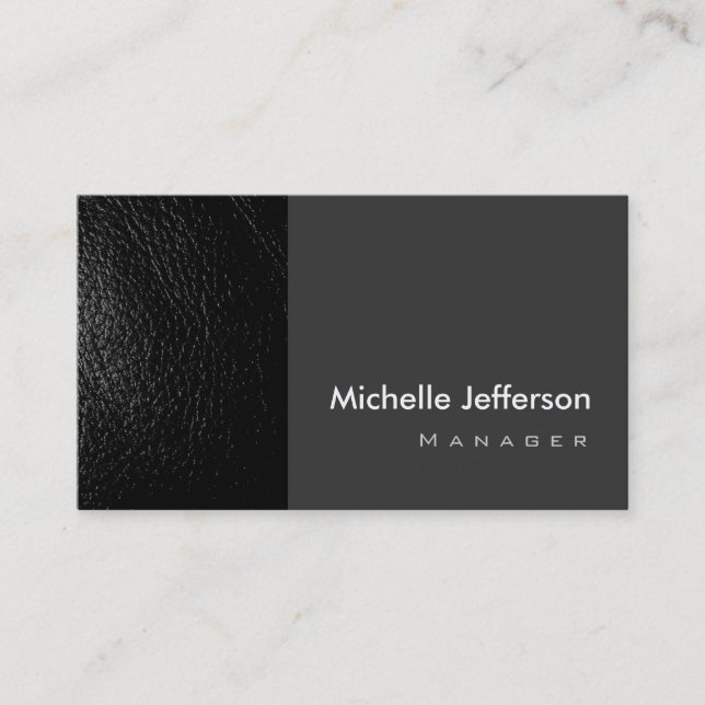 Trendy Stylish Leather Black Gray Business Card Visitenkarte (Vorderseite)