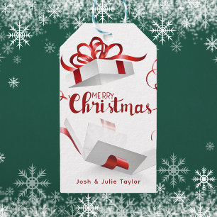 Trendy Stylish Modern Frohe Weihnachten Rot & Weiß Geschenkanhänger