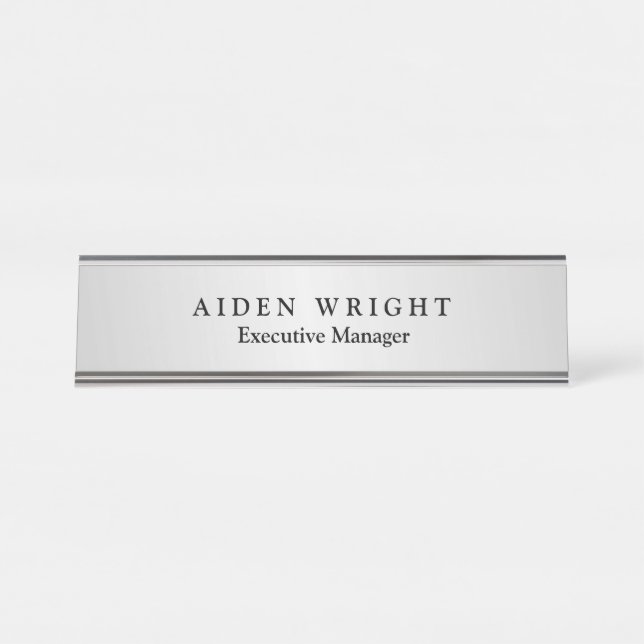 Trendy Stylish Modern Minimalistisch Silver Gray Schreibtischnamensplakette (Vorderseite )