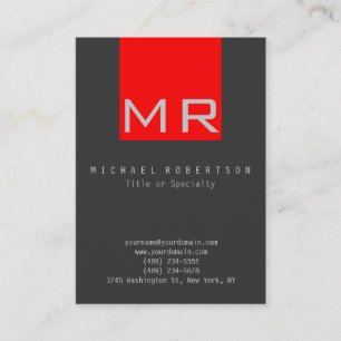 Trendy Stylish Monogram Gray Red Business Card Visitenkarte