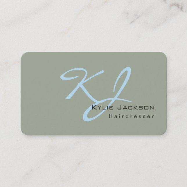 Trendy Stylish Monogram Grey Blue Friseur Visitenkarte (Vorderseite)