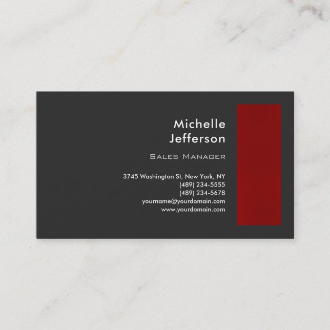 Trendy Stylish Red Gray Modernes Minimalistisch Visitenkarte (Vorderseite)