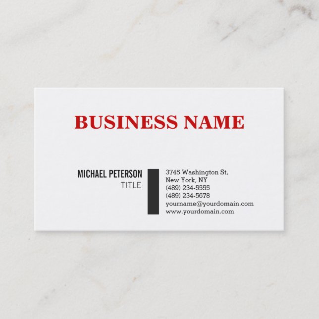 Trendy Stylish Red White Charming Business Card Visitenkarte (Vorderseite)