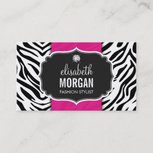Trendy Stylish Zebra Print Diamond Girly Hot Pink Visitenkarte