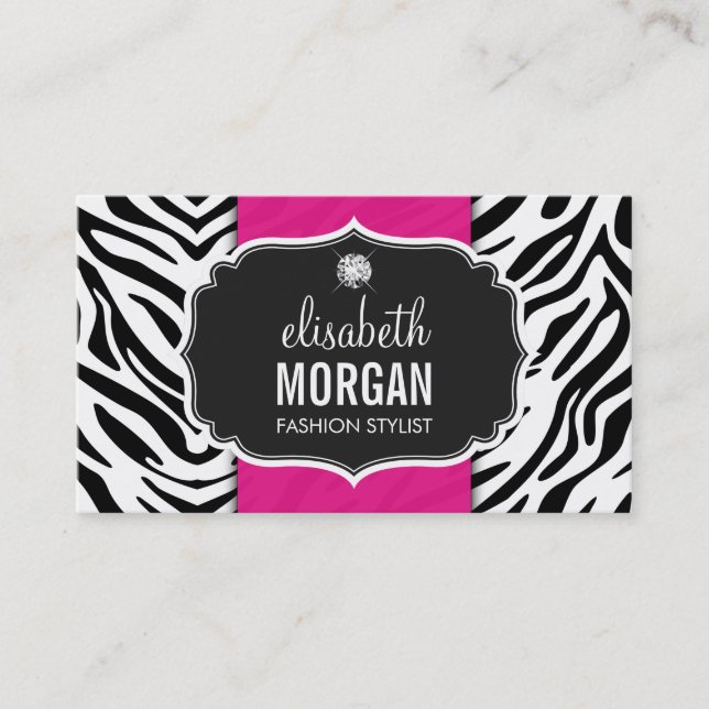 Trendy Stylish Zebra Print Diamond Girly Hot Pink Visitenkarte (Vorderseite)