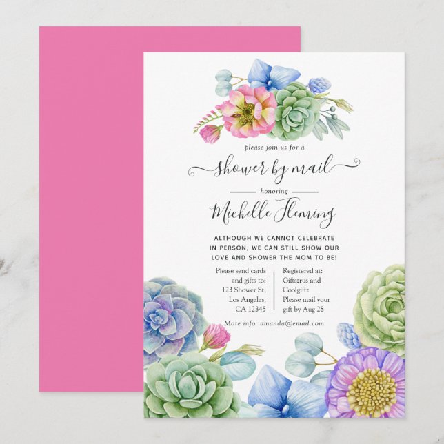 Trendy Succulent Floral Baby Dusche von Mail Einladung (Vorne/Hinten)