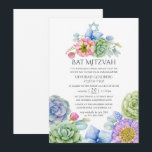 Trendy Succulent Floral Bat Mitzvah Einladung<br><div class="desc">Lebhafte Wasserfarbenfledermaus Mitzvah mit rosa und violetten Blumen,  Sukkulenten und Eukalyptus-Blätter.</div>