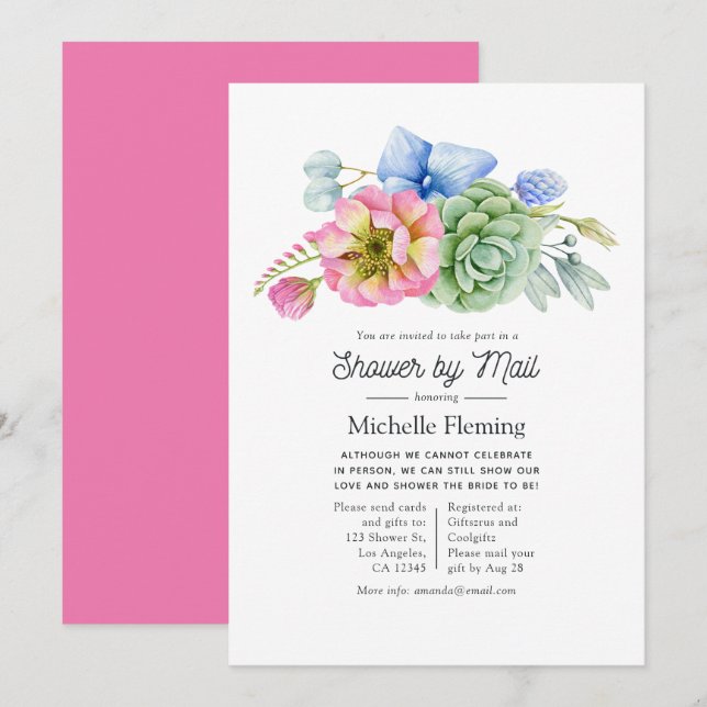 Trendy Succulent Floral Brautparty by Mail Einladung (Vorne/Hinten)
