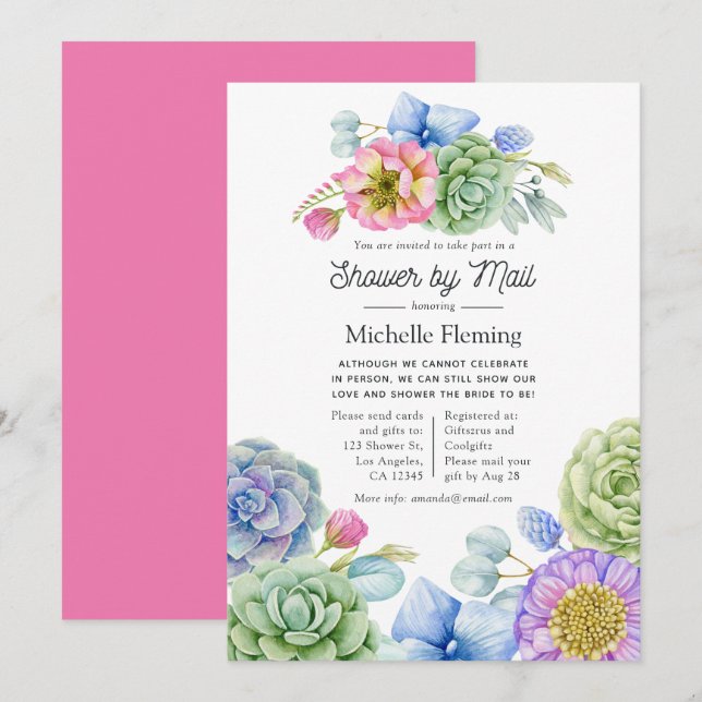 Trendy Succulent Floral Brautparty by Mail Einladung (Vorne/Hinten)