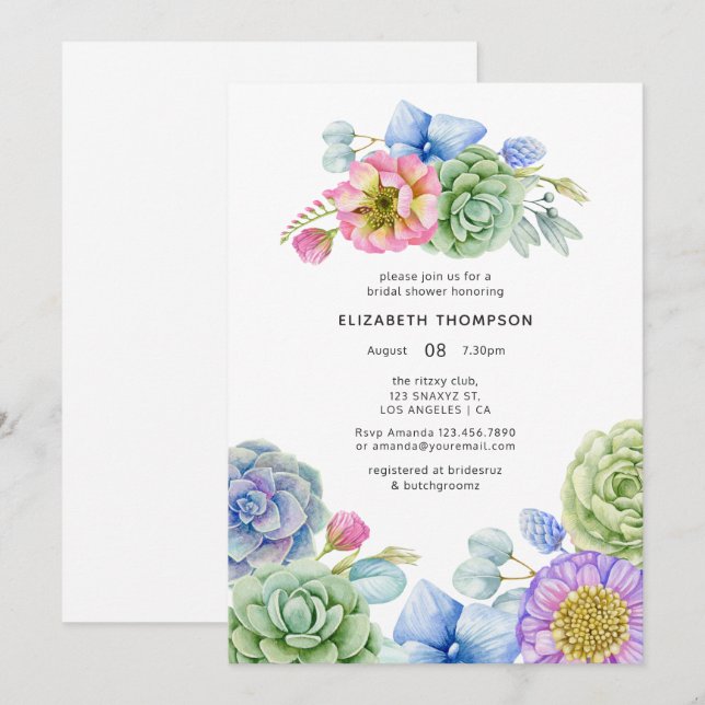 Trendy Succulent floral Brautparty Einladung (Vorne/Hinten)