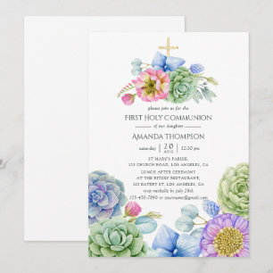 Trendy Succulent Floral First Heilige Kommune Einladung