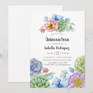 Trendy Succulent Floral Quinceañera Einladung