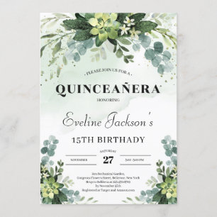 Trendy succuly eucalyptus boho quinceanera einladung
