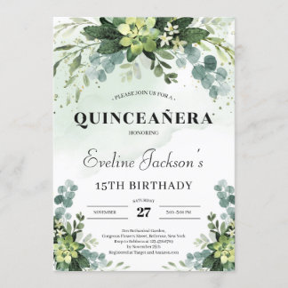 Trendy succuly eucalyptus boho quinceanera einladung