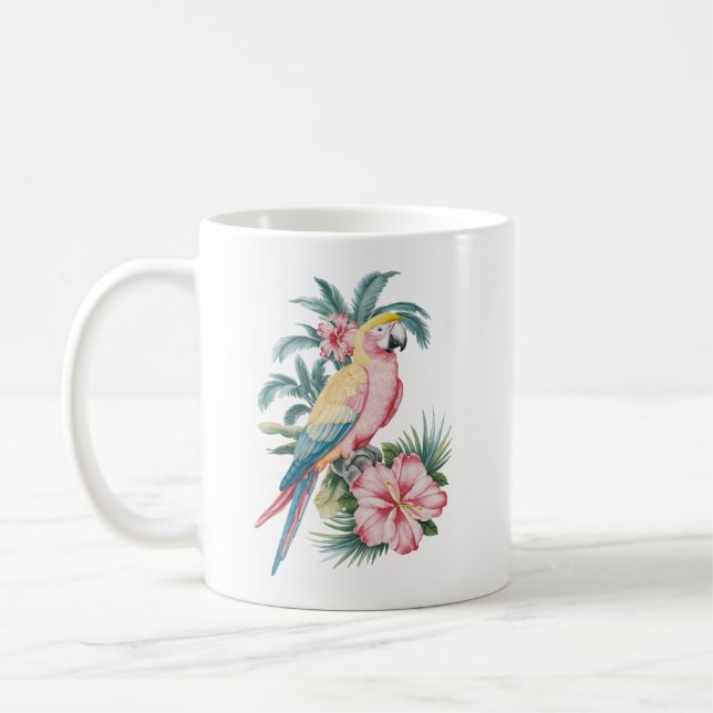 Trendy  Summer beach Parrot and Hibiscus Flowers   Kaffeetasse (Links)