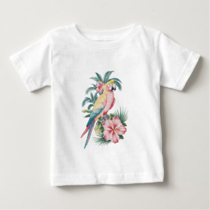 Trendy Summer Beach Parrot und Hibiskus Blume Baby T-shirt