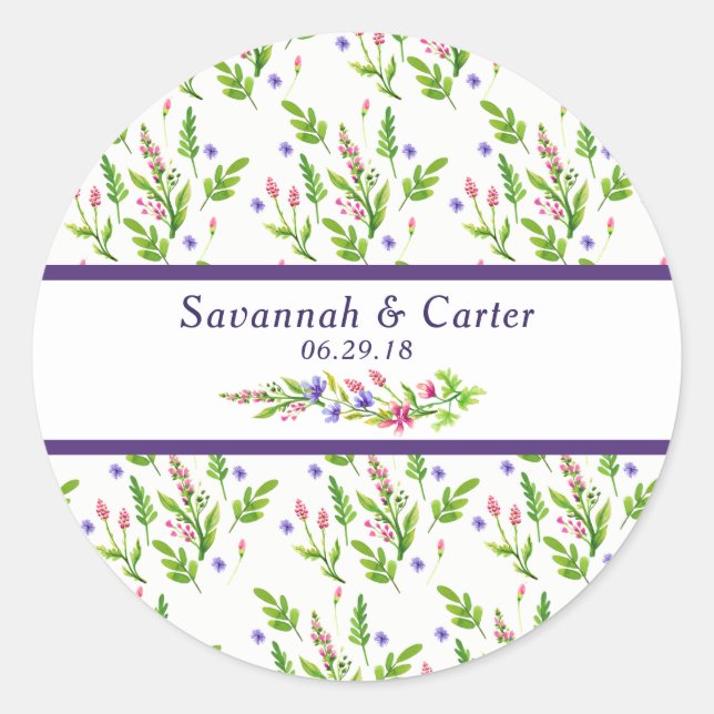 Trendy Summer Blume Hochzeitsticker Runder Aufkleber (Vorderseite)