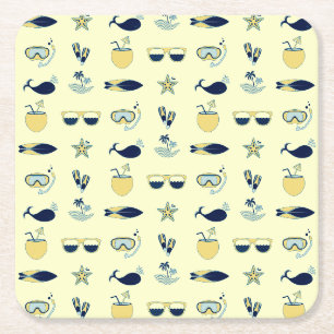 Trendy Summer Icons Muster Rechteckiger Pappuntersetzer