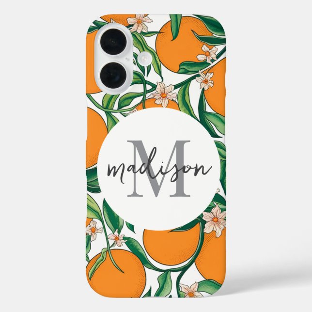 Trendy Summer Orange Citrus Frucht Blossom Muster iPhone 16 Hülle (Rückseite)
