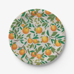 Trendy Summer Orange Citrus Frucht Blossom Muster Pappteller