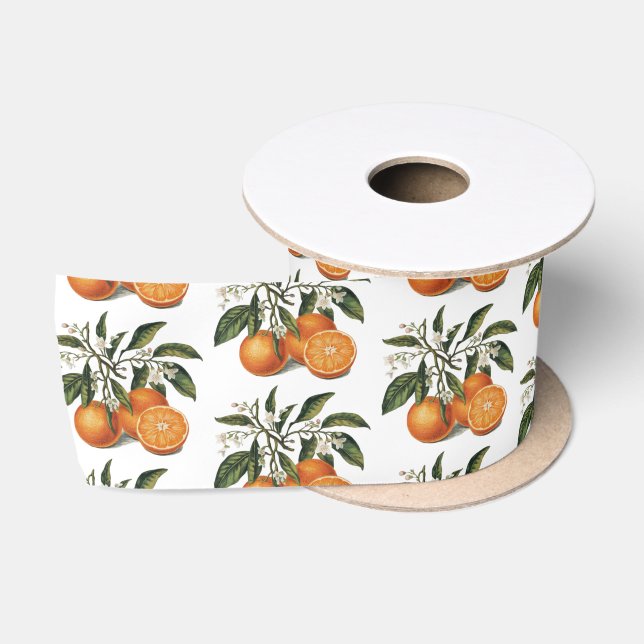 Trendy Summer Orange Citrus Frucht Blossom Muster Satinband (Spule)