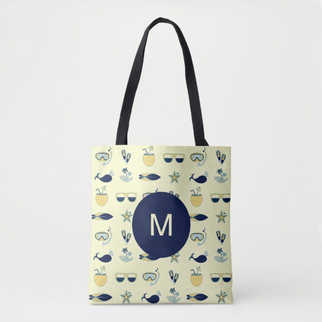 Trendy Summer Symbols Mustermonogramm Tasche (Vorderseite)