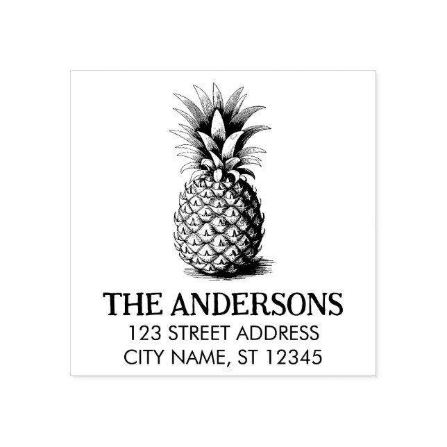 Trendy Summer Tropical Pineapple Return Address Gummistempel (Prägung)