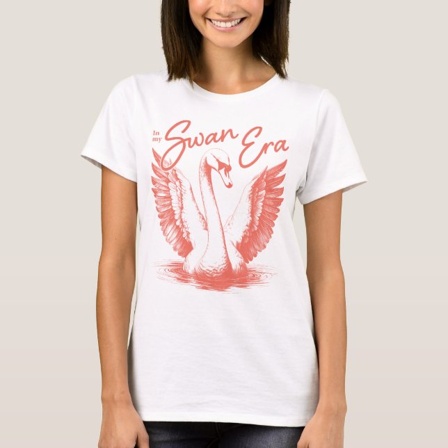 Trendy Swan Era Coral Print T-Shirt (Vorderseite)