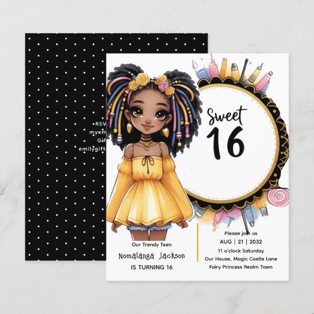 Trendy Sweet 16 Black Teen Birthday Black Gold (Vorne/Hinten)